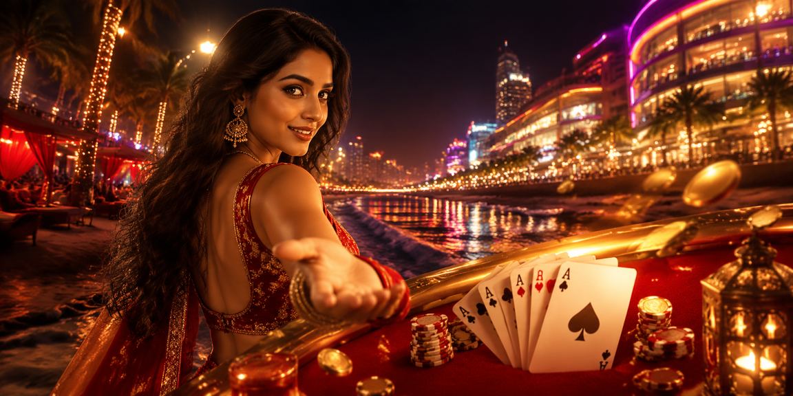 Players enjoying Teen Patti card game in Goa styled red and gold setting